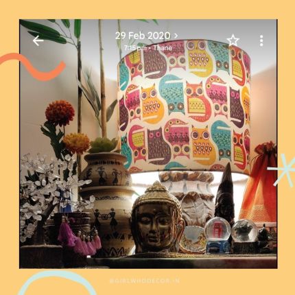 Indian craft fair stall with white table lamps folk art frames and handmade decorative lighting varieties for home decor
